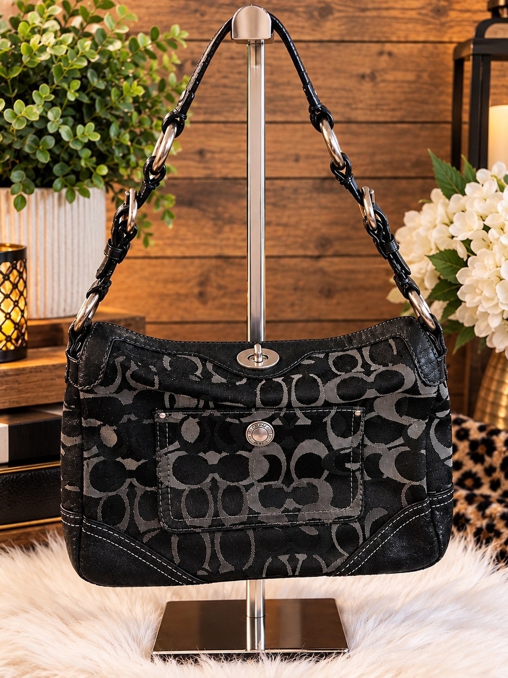 COACH CHELSEA VIBTAGE Y2K SIGNATURE OPTIC BAG BLACK/GREY